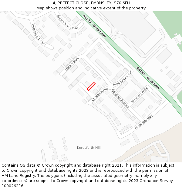 4, PREFECT CLOSE, BARNSLEY, S70 6FH: Location map and indicative extent of plot