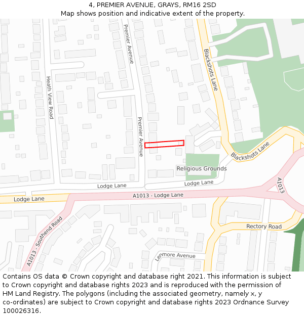 4, PREMIER AVENUE, GRAYS, RM16 2SD: Location map and indicative extent of plot