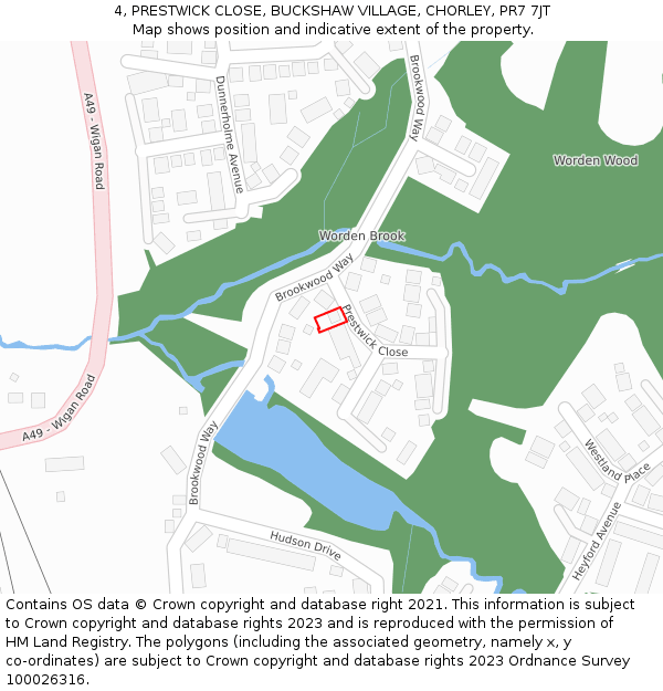 4, PRESTWICK CLOSE, BUCKSHAW VILLAGE, CHORLEY, PR7 7JT: Location map and indicative extent of plot