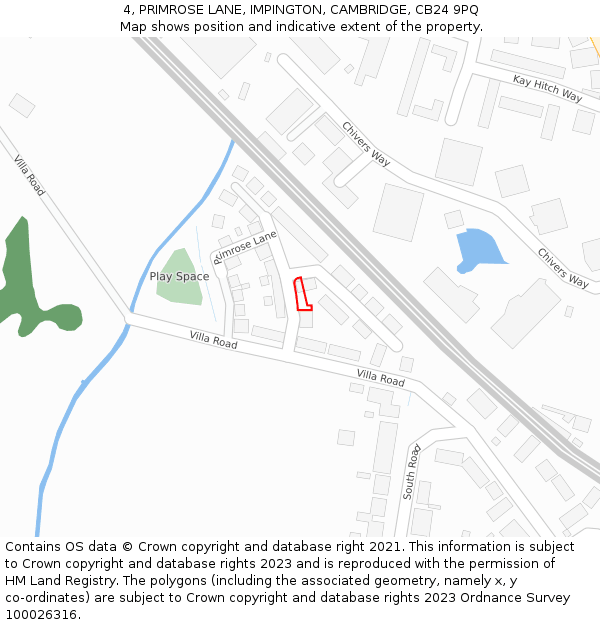 4, PRIMROSE LANE, IMPINGTON, CAMBRIDGE, CB24 9PQ: Location map and indicative extent of plot