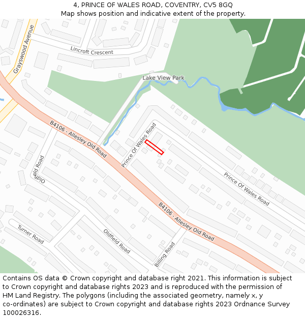 4, PRINCE OF WALES ROAD, COVENTRY, CV5 8GQ: Location map and indicative extent of plot