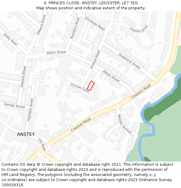 4, PRINCES CLOSE, ANSTEY, LEICESTER, LE7 7EG: Location map and indicative extent of plot