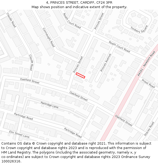 4, PRINCES STREET, CARDIFF, CF24 3PR: Location map and indicative extent of plot