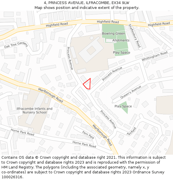 4, PRINCESS AVENUE, ILFRACOMBE, EX34 9LW: Location map and indicative extent of plot