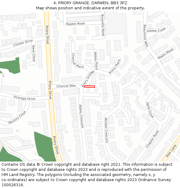 4, PRIORY GRANGE, DARWEN, BB3 3PZ: Location map and indicative extent of plot