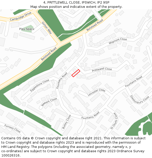 4, PRITTLEWELL CLOSE, IPSWICH, IP2 9SP: Location map and indicative extent of plot