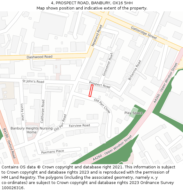 4, PROSPECT ROAD, BANBURY, OX16 5HH: Location map and indicative extent of plot