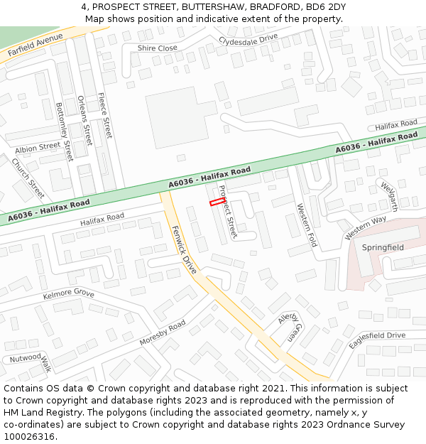 4, PROSPECT STREET, BUTTERSHAW, BRADFORD, BD6 2DY: Location map and indicative extent of plot