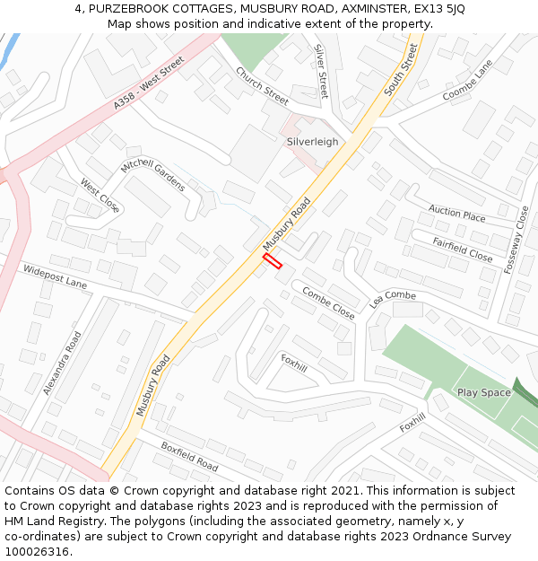 4, PURZEBROOK COTTAGES, MUSBURY ROAD, AXMINSTER, EX13 5JQ: Location map and indicative extent of plot