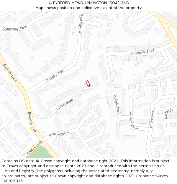 4, PYRFORD MEWS, LYMINGTON, SO41 3ND: Location map and indicative extent of plot
