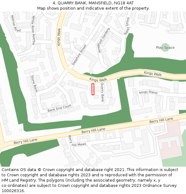 4, QUARRY BANK, MANSFIELD, NG18 4AT: Location map and indicative extent of plot