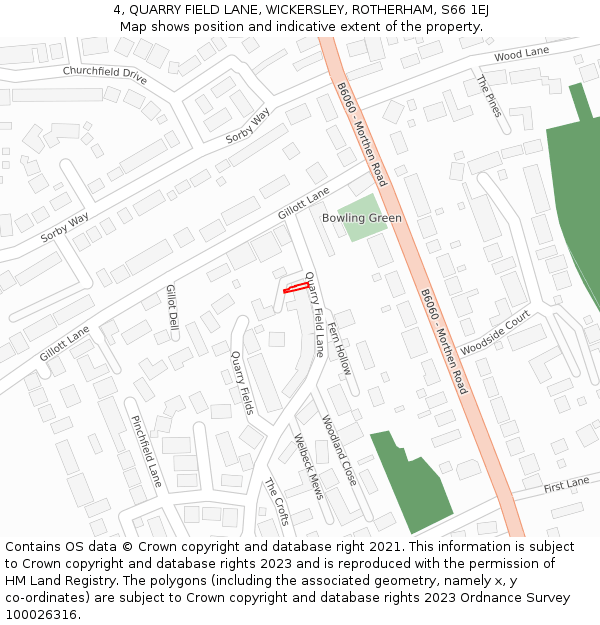 4, QUARRY FIELD LANE, WICKERSLEY, ROTHERHAM, S66 1EJ: Location map and indicative extent of plot
