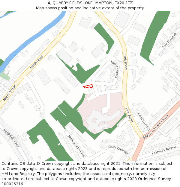 4, QUARRY FIELDS, OKEHAMPTON, EX20 1TZ: Location map and indicative extent of plot