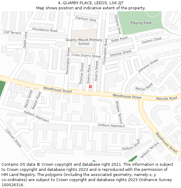 4, QUARRY PLACE, LEEDS, LS6 2JT: Location map and indicative extent of plot