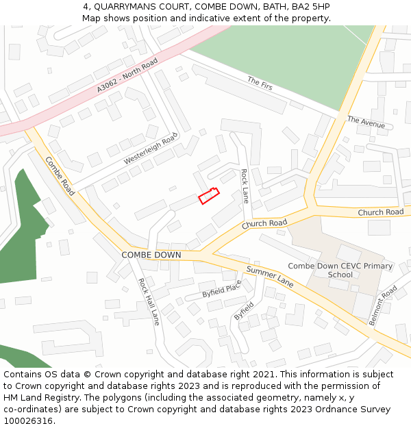 4, QUARRYMANS COURT, COMBE DOWN, BATH, BA2 5HP: Location map and indicative extent of plot