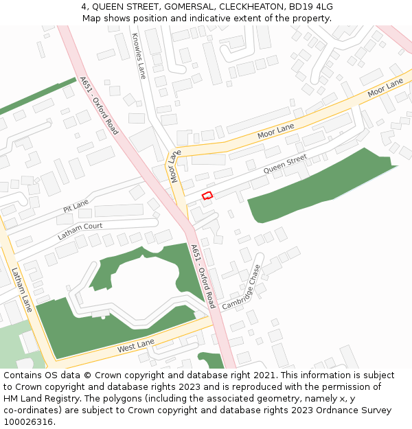 4, QUEEN STREET, GOMERSAL, CLECKHEATON, BD19 4LG: Location map and indicative extent of plot