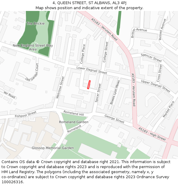 4, QUEEN STREET, ST ALBANS, AL3 4PJ: Location map and indicative extent of plot