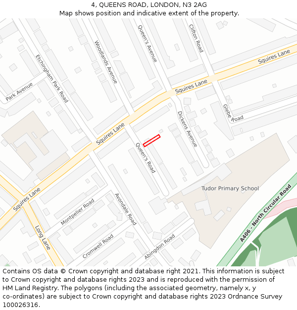 4, QUEENS ROAD, LONDON, N3 2AG: Location map and indicative extent of plot