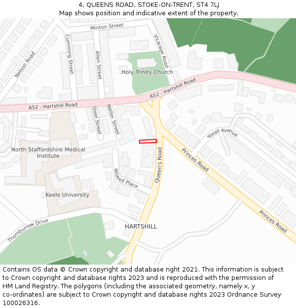 4, QUEENS ROAD, STOKE-ON-TRENT, ST4 7LJ: Location map and indicative extent of plot