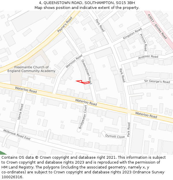 4, QUEENSTOWN ROAD, SOUTHAMPTON, SO15 3BH: Location map and indicative extent of plot
