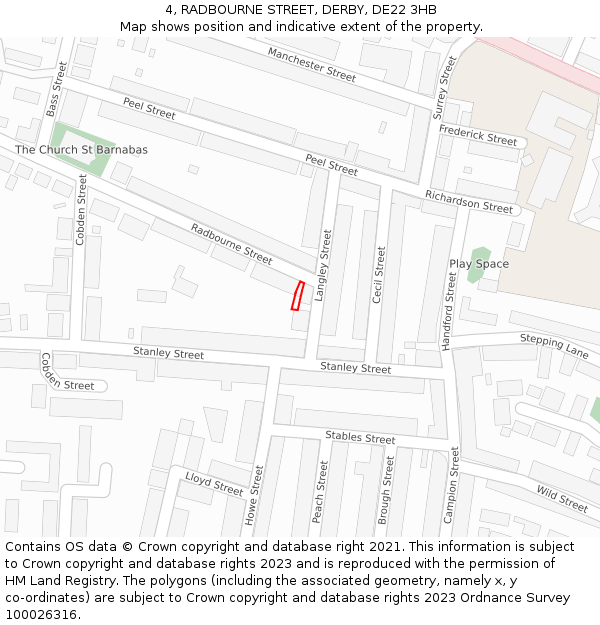 4, RADBOURNE STREET, DERBY, DE22 3HB: Location map and indicative extent of plot