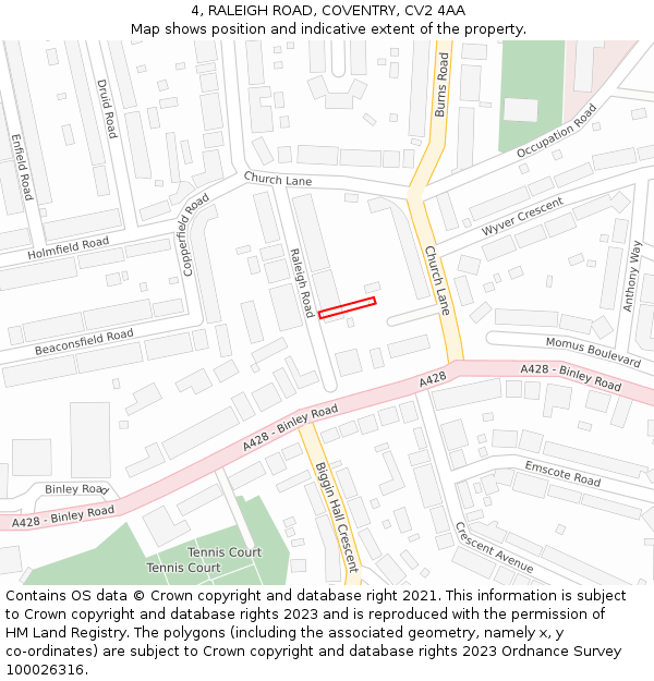 4, RALEIGH ROAD, COVENTRY, CV2 4AA: Location map and indicative extent of plot