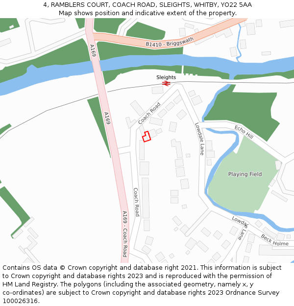 4, RAMBLERS COURT, COACH ROAD, SLEIGHTS, WHITBY, YO22 5AA: Location map and indicative extent of plot