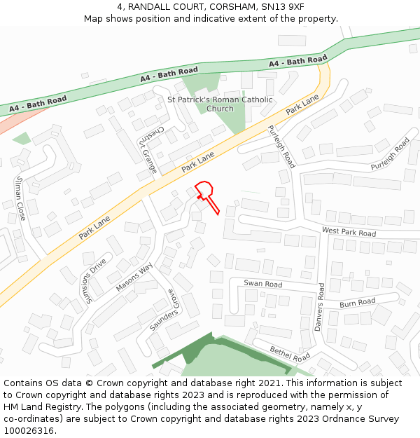 4, RANDALL COURT, CORSHAM, SN13 9XF: Location map and indicative extent of plot