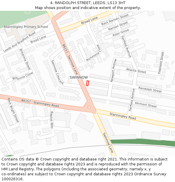 4, RANDOLPH STREET, LEEDS, LS13 3HT: Location map and indicative extent of plot