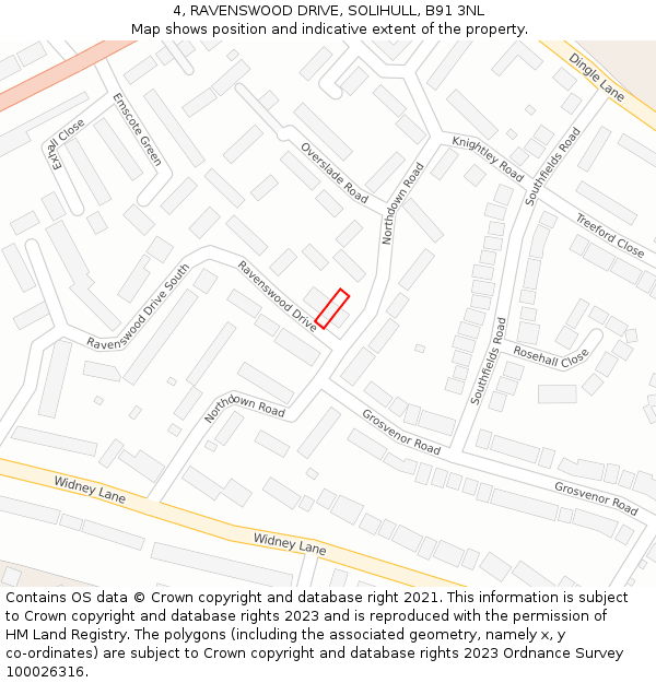 4, RAVENSWOOD DRIVE, SOLIHULL, B91 3NL: Location map and indicative extent of plot