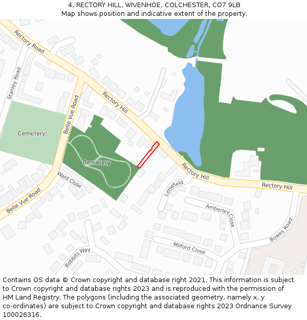 4, RECTORY HILL, WIVENHOE, COLCHESTER, CO7 9LB: Location map and indicative extent of plot