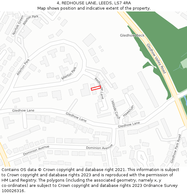 4, REDHOUSE LANE, LEEDS, LS7 4RA: Location map and indicative extent of plot
