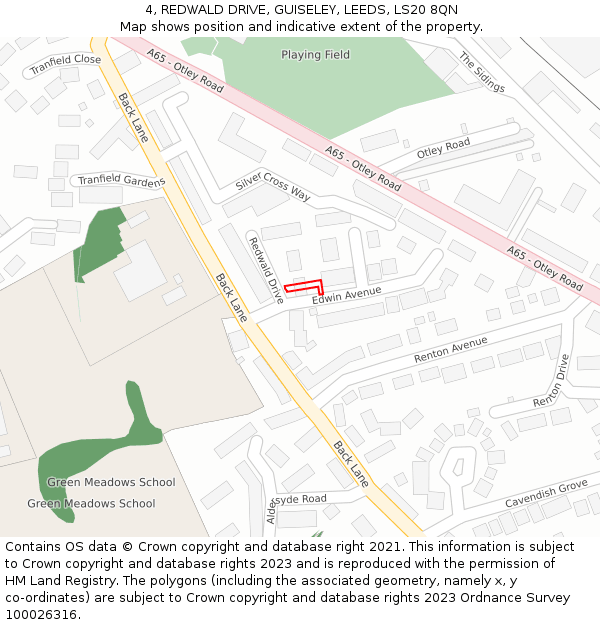 4, REDWALD DRIVE, GUISELEY, LEEDS, LS20 8QN: Location map and indicative extent of plot