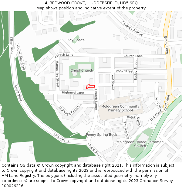 4, REDWOOD GROVE, HUDDERSFIELD, HD5 9EQ: Location map and indicative extent of plot