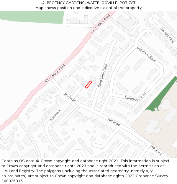 4, REGENCY GARDENS, WATERLOOVILLE, PO7 7AT: Location map and indicative extent of plot