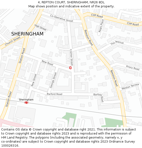 4, REPTON COURT, SHERINGHAM, NR26 8DL: Location map and indicative extent of plot