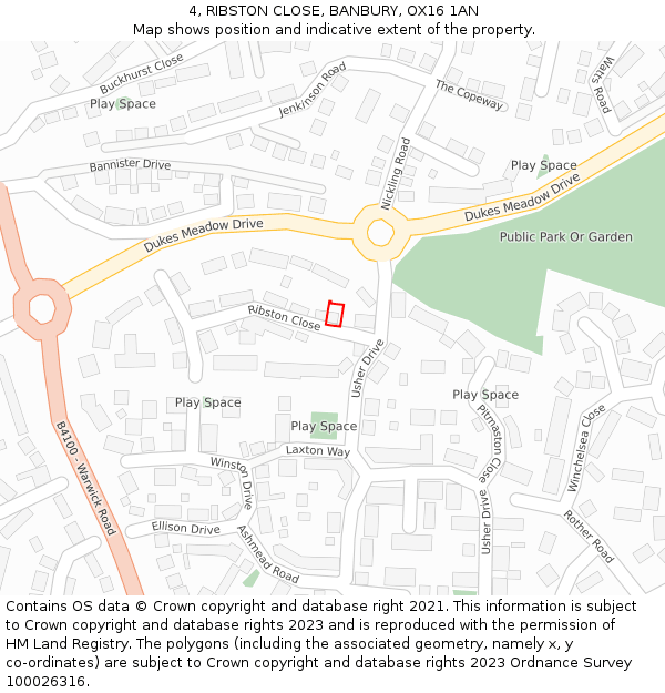 4, RIBSTON CLOSE, BANBURY, OX16 1AN: Location map and indicative extent of plot