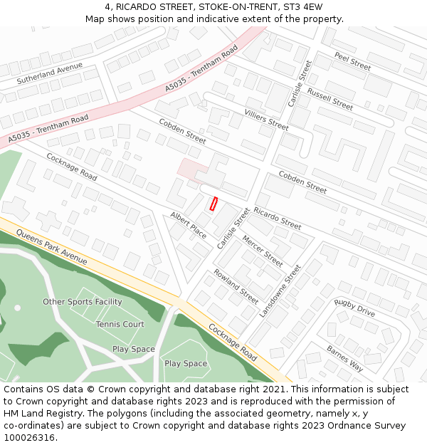 4, RICARDO STREET, STOKE-ON-TRENT, ST3 4EW: Location map and indicative extent of plot