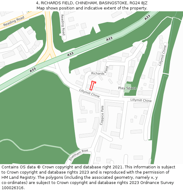 4, RICHARDS FIELD, CHINEHAM, BASINGSTOKE, RG24 8JZ: Location map and indicative extent of plot