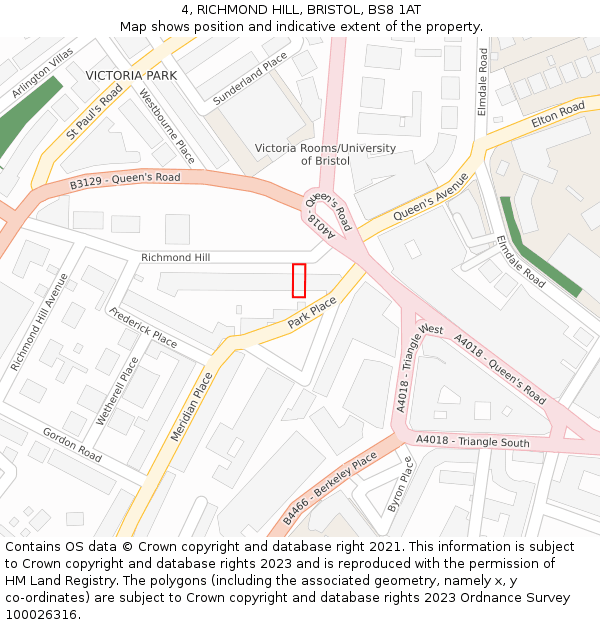 4, RICHMOND HILL, BRISTOL, BS8 1AT: Location map and indicative extent of plot