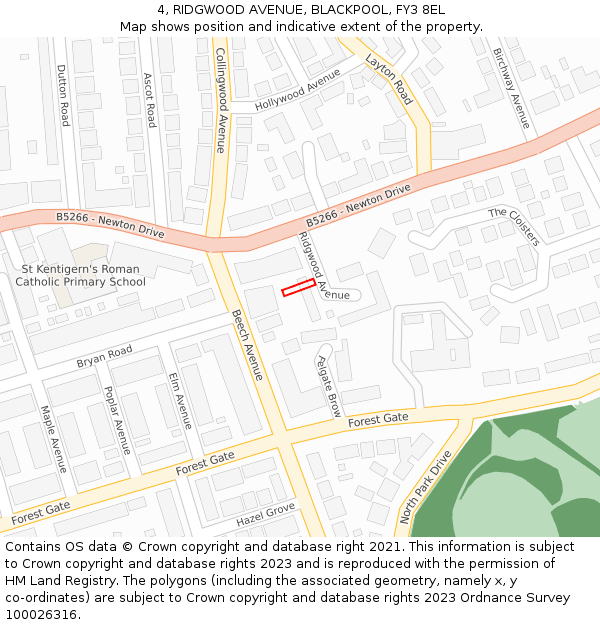 4, RIDGWOOD AVENUE, BLACKPOOL, FY3 8EL: Location map and indicative extent of plot