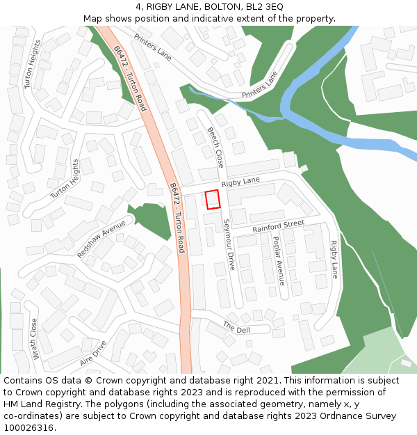 4, RIGBY LANE, BOLTON, BL2 3EQ: Location map and indicative extent of plot