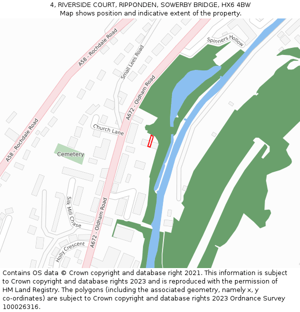 4, RIVERSIDE COURT, RIPPONDEN, SOWERBY BRIDGE, HX6 4BW: Location map and indicative extent of plot