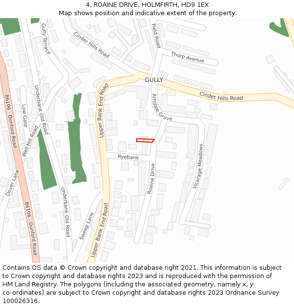 4, ROAINE DRIVE, HOLMFIRTH, HD9 1EX: Location map and indicative extent of plot