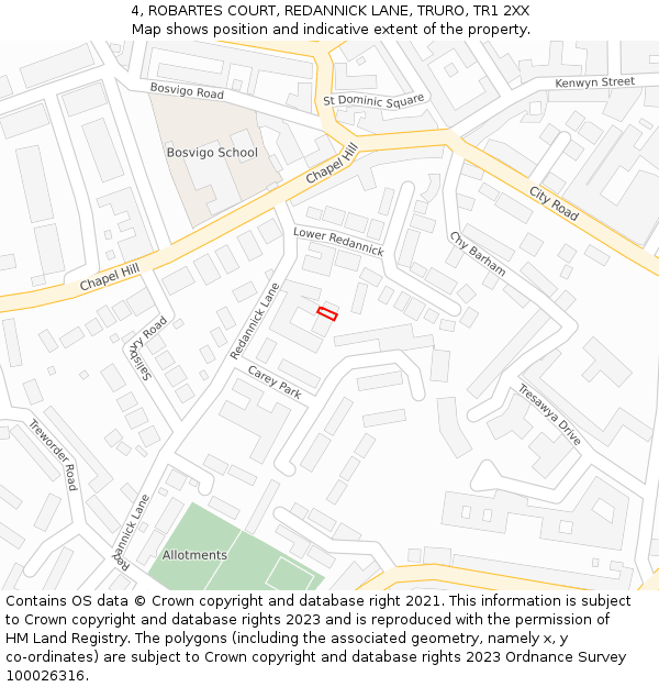 4, ROBARTES COURT, REDANNICK LANE, TRURO, TR1 2XX: Location map and indicative extent of plot