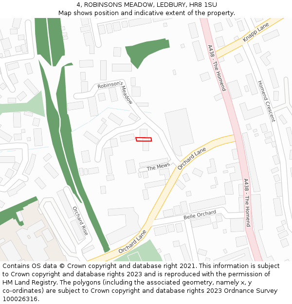 4, ROBINSONS MEADOW, LEDBURY, HR8 1SU: Location map and indicative extent of plot