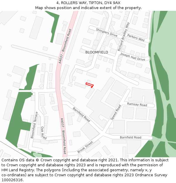 4, ROLLERS WAY, TIPTON, DY4 9AX: Location map and indicative extent of plot