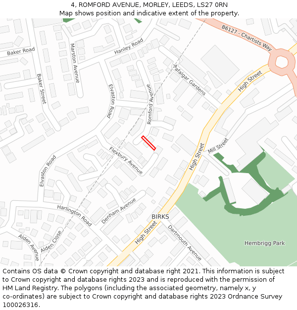 4, ROMFORD AVENUE, MORLEY, LEEDS, LS27 0RN: Location map and indicative extent of plot