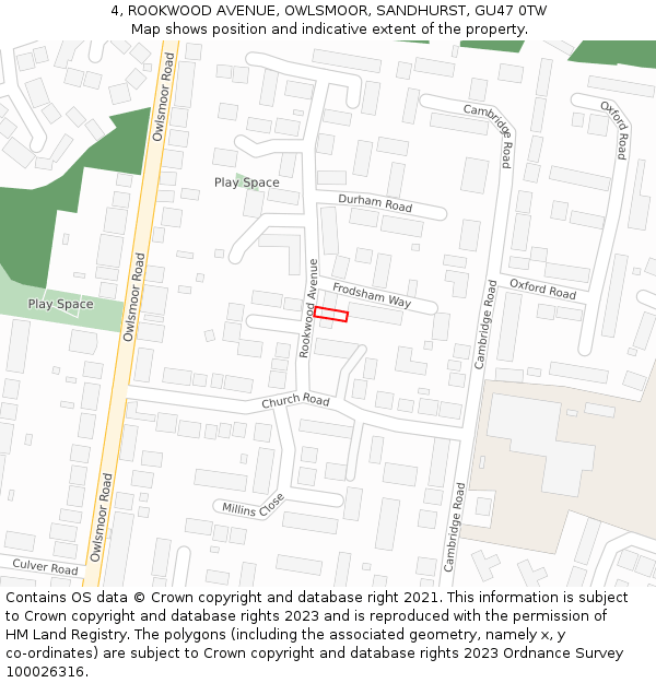 4, ROOKWOOD AVENUE, OWLSMOOR, SANDHURST, GU47 0TW: Location map and indicative extent of plot