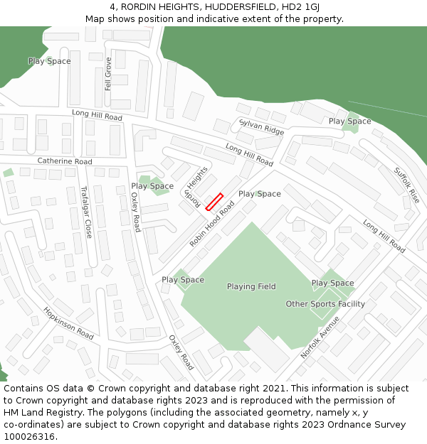 4, RORDIN HEIGHTS, HUDDERSFIELD, HD2 1GJ: Location map and indicative extent of plot